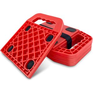 HOXWELL 6.5" X 6.5" RV Stabilizer Jack Pads with Anti-Slip Rubber Mats, Stackable Camper Jack Pads with Handles & Handy Strap, Sink-Resistant Camper Accessories for RV Stabilization, 4 Pack, Red