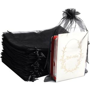 Uigidori 100 Pcs Premium Organza Bags, 8 x 12 Inches Sheer Organza Gift Pouches with Drawstring, Large Mesh Favor Bags for Wedding Favors, Party, Jewelry, Christmas, Makeup Wrapping Supplies (Black)