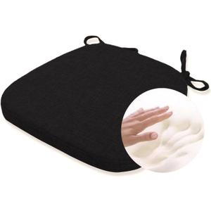Big Hippo Chair Pads Memory Foam Chair Cushion with Ties for Dining Chair Non Slip Kitchen Pads and Dining Room Seat Cushion with Machine Washable Cover - 17"x16" (Black)