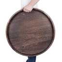 Round Ottoman Tray for Coffee Table Living Room Wood Serving Tray Large Wooden 24 Inches Rustic Brown