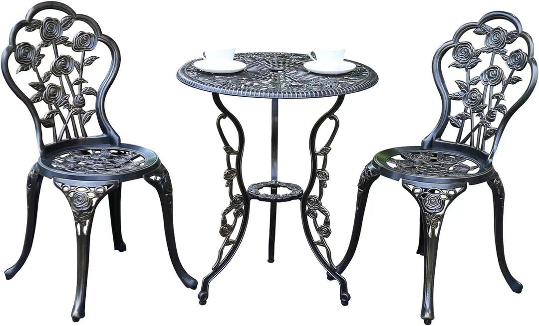 JARDIN DE CENTENNIAL Patio Bistro Set.Rust-Resistant Cast Aluminum Bistro Table Set with Umbrella Hole for Backyard (Rose Copper)