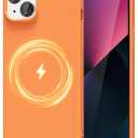 for iPhone 13 Mini/ 12 Mini Case Silicone Compatible with Magsafe, Cute Thin Slim Magnetic Soft Rubber Gel Mag Safe Phone Case for Women Girls, Hard TPU Bright Solid Color Cover, Neon Orange