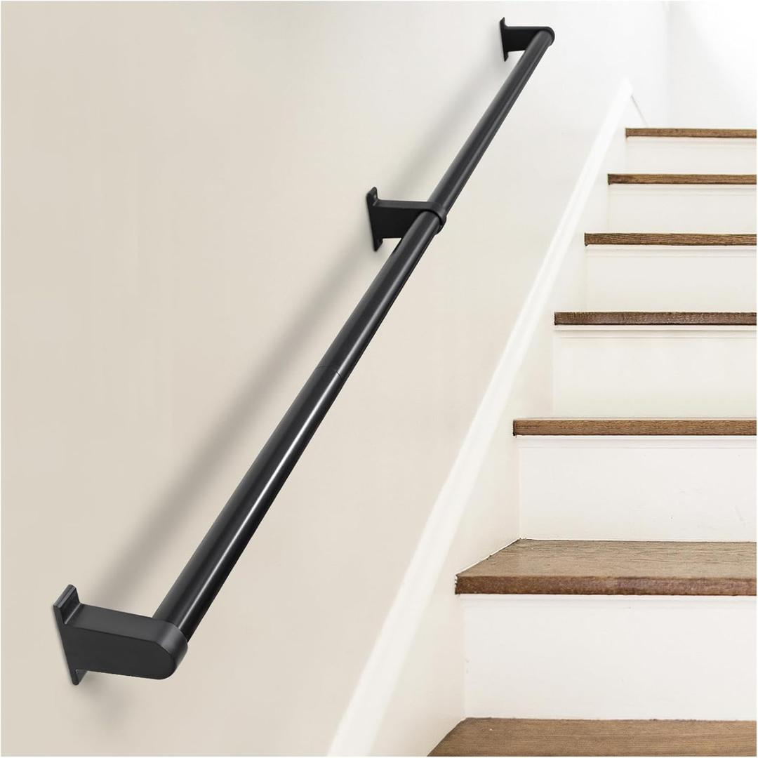 Industrial Stair Railing Metal Hand Rails for Indoor & Outdoor Steps Wall Mount Hand Rails for Indoor Stairs 1.25" Pipe Stair Handrail for Steps Aluminum Staircase Handrail Hand Railing 6ft