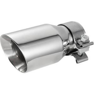 2.5 Inch Stainless Steel Exhaust Tip, 2.5" Inlet to 4" Inch Outlet, 9"/230mm Long Polished Clamp on Exhaust Tailpipe Tip, Double Wall & Slant Cut Exhaust Finish Tailpipe with Clamp