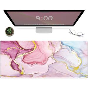 Galdas Gaming Mouse Pad Cool Flash Pattern XXL XL Large Mouse Pad Long Extended Mousepad Desk Pad Non-Slip Rubber Mice Pads Stitched Edges Thin Pad (31.5x11.8x0.12 Inch) (Pink Marble Pattern)