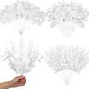 Giegxin 90 Pcs 3 Kinds Mixed Eucalyptus Leaves Stems Bulk Artificial Silver Dollar Leaves Picks Dried Eucalyptus Bundle Faux Spray for Wedding Vase Bouquet Floral Arrangement (White)