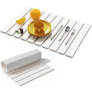 Large Stone Dish Drying Mats for Kitchen Counter,23.6“x 15.3”,EcoFriendly,Foldable quick dry stone mat kitchen,Absorbent Diatomaceous Earth Mats for Dishes Bottles Cups Bathroom Any Countertopwhite