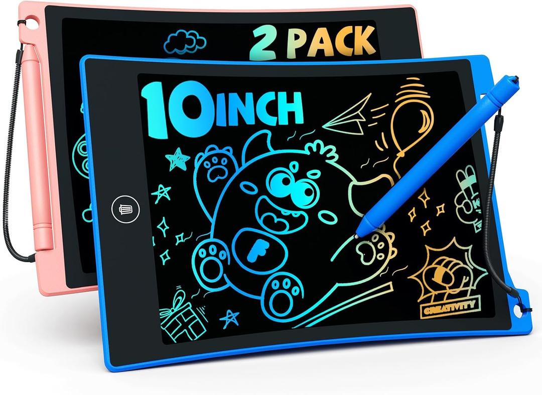 TEKFUN Kids Toys,10in 2 Pack LCD Writing Tablet Coloring Doodle Drawing Board Pad for Kids with Stylus, Car Trip Educational Toys Easter Toys Birthday Gift for Toddlers 3 4 5 6 7 Kids Girls Boys (Blue+pink)