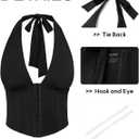 PINKMSTYLE Women Tank Tops Halter Corset Sexy Sleeveless Backless V Neck Asymmetrical Crop Top Summer Y2k Going Out Clothes (Black, S)
