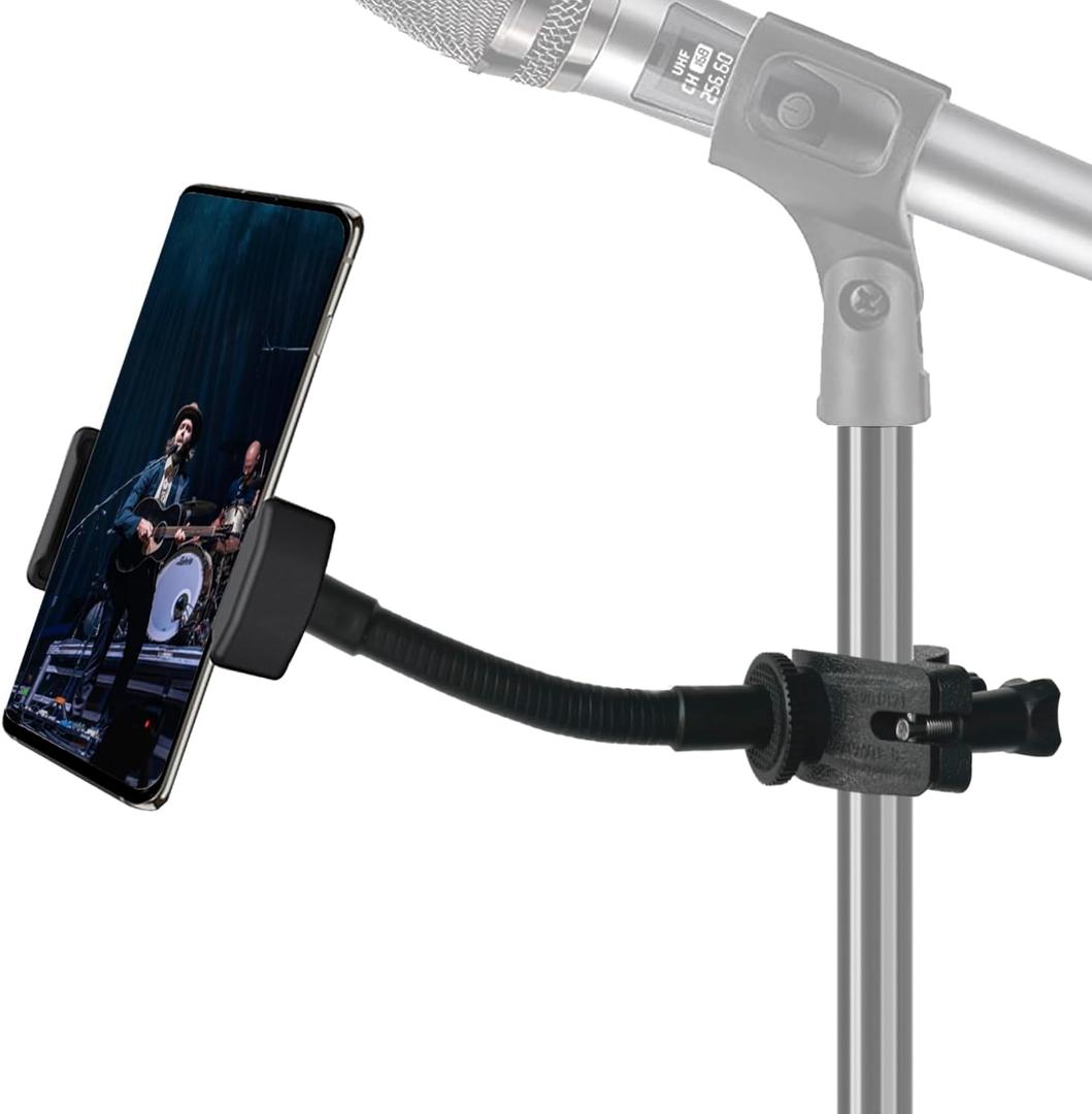 JCWINY Mic Stand Phone Holder, Flexible Phone Holder for Microphone Stand, Adjustable iPhone Mic Stand Holders, Music Stands Phone Holders for iPhone 14 13 12 MAX Pro Samsung Galaxy All Smartphones
