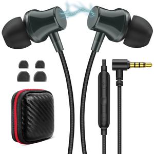 Wired Headphones Earphones for Laptop PC Chromebook Noise Isolating Ear Buds with 3.5mm Plug in Audio Jack Microphone HiFi Stereo Clear Call Volume Control for Kindle Fire School Travel MP3 Green