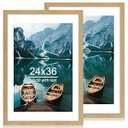 Hongkee 24x36 Poster Frame Set of 2, Natural Oak Wood Style - Display 20x30 Picture with Mat or 24 x 36 Poster without Mat, Wall Mounting Horizontal and Vertical