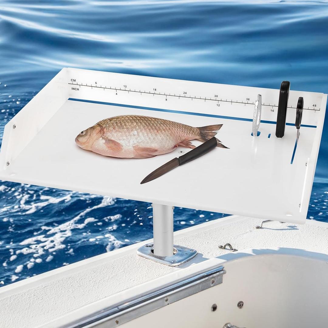 BEAMNOVA Boat Cutting Board Bait Table White Boat Bait Cutting Board With Plier Storage and Knife Slot, Bait Table for Boat with Rod Holder Mount Fishing Fillet TableBoat Accessories Marine 20"x12"