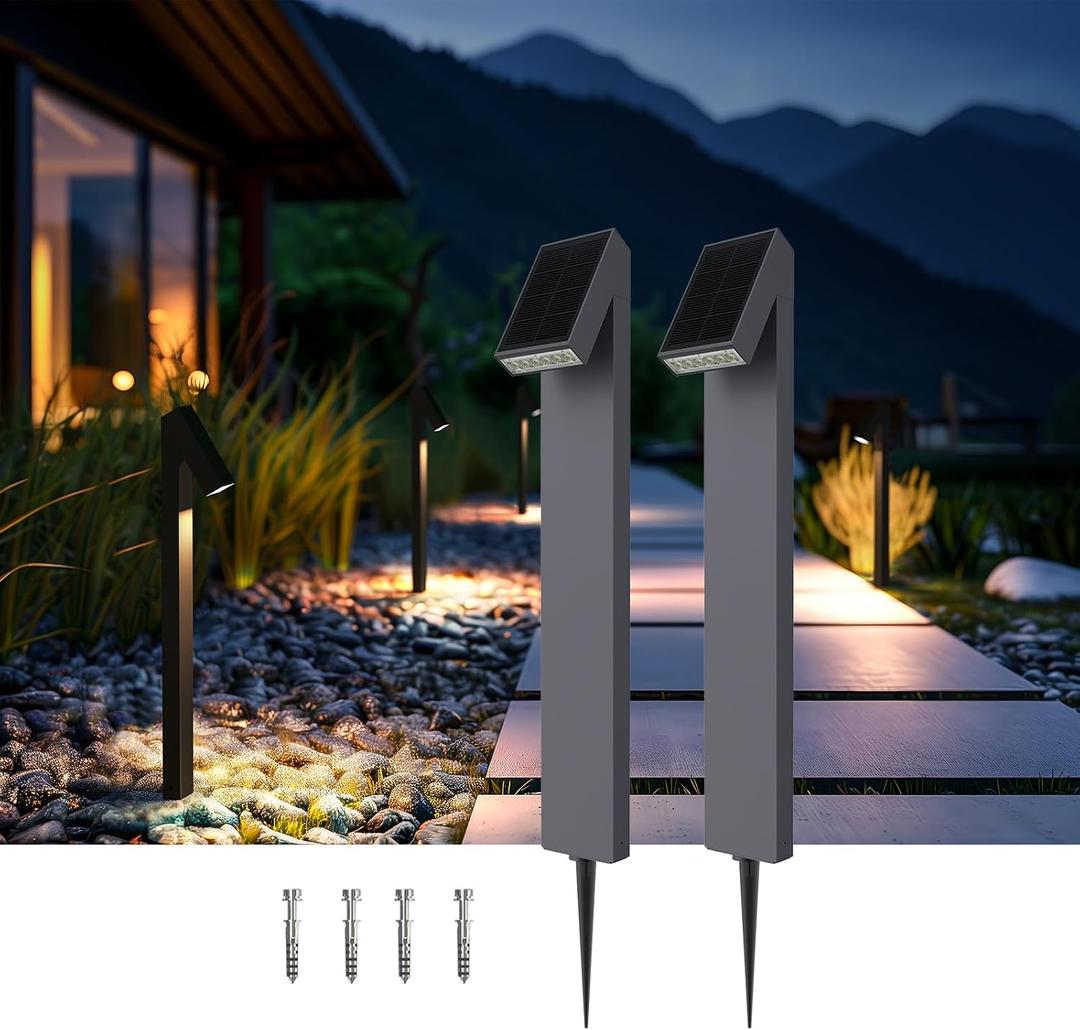 SOTTLOT Solar Pathway Lights, Dimmable Metal Solar Landscape Path Lights IP65, 3000K Solars Walkway Light for Outside, Garden Yard Patio Path Lawn Decor, 2pcs