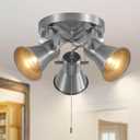 SEEBLEN 3-Light Ceiling Lights with Pull Chain, Adjustable Round Kitchen Ceiling Light, Morden Nickel Flush Mount Directional Track Light for Kitchen, Hallway, Dining Room, Bathroom, Coffee Bar
