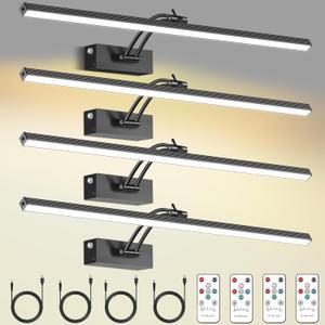 4 Pack Picture Lights for Wall, 23in Art Lighting for Paintings Cordless, 6400mAh Rechargeable Battery Operated Picture Light with Remote Dimmable and Timer for Artwork, Gallery, Display, Black