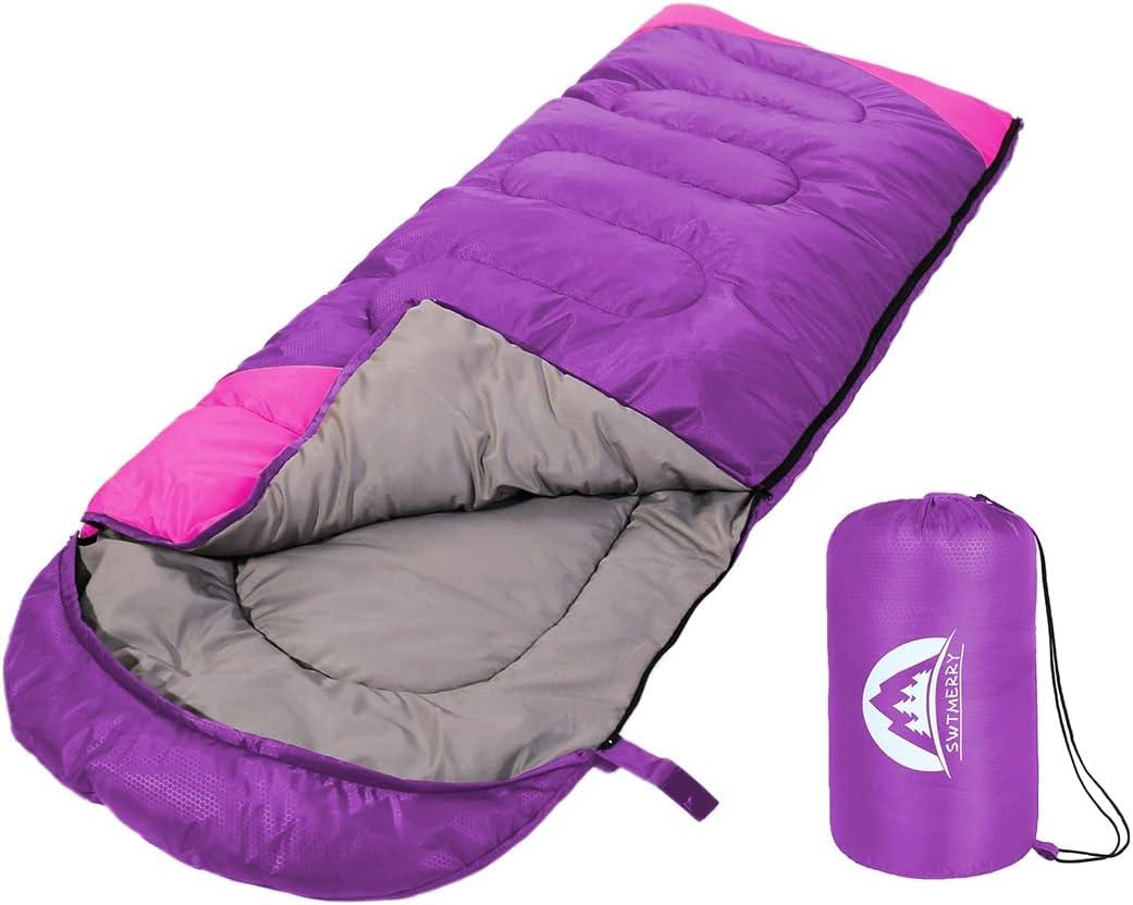 SWTMERRY Sleeping Bag 3 Seasons (Summer, Spring, Fall) Warm & Cool Weather - Lightweight,Waterproof Indoor & Outdoor Use for Kids, Teens & Adults for Hiking and Camping (Single, Purple)