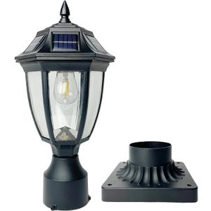 Solar Post Lamp Lights, Dusk to Dawn Post Light with Pier Mount Base, Outdoor Waterproof Solar Motion Sensor Lights for Garden Yard Landscape Pole Pillar (Warm White)