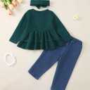 Renotemy 2t-3t Toddler Girl Clothes - Fall Winter Outfits - Green Cowgirl Jeans Pants Set Size 2t 3t - Rib Knit (Green)