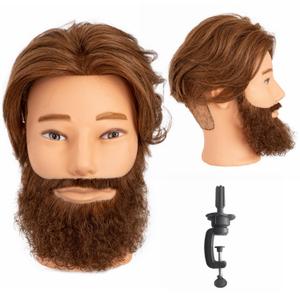 Male Mannequin Head With Hair Human Hair Manikin For Men Cosmetology 8inch Curly Beard Manikin Head With Human Hair with Stand Practice (8inch-) 4#