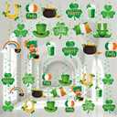 72 Pieces St Patrick's Day Hanging Swirls Decorations, Green Lucky Irish Shamrock Clover Leprechaun Horseshoe Sign Foil Hanging Swirls Ceiling Decor for Home Class Office Party Decorations