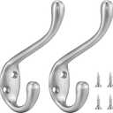 Coat Hooks 5 Pack - Heavy Duty Wall Mounted Brushed Nickel Door Hooks Double Prong Hooks for Hanging Clothes/Towels - Sturdiness Design with Better Mounting System