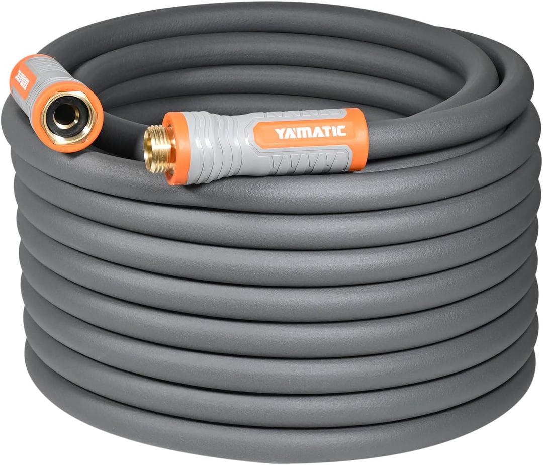YAMATIC Heavy Duty Garden Hose 5/8 in x 60 ft with Swivel Handle, Super Flexible Water Hose, All-weather, Lightweight, Burst 600 PSI, Gray