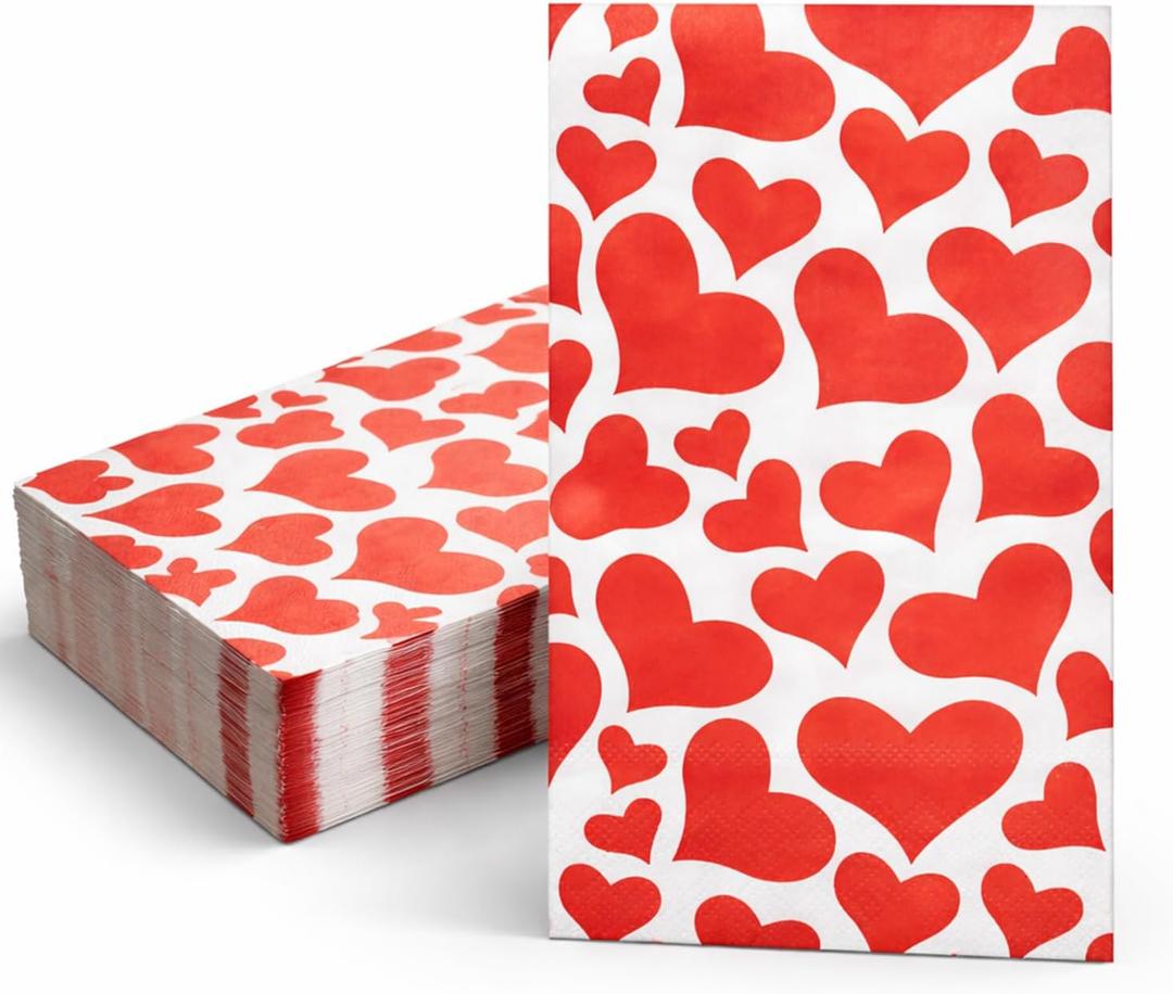 50 Pcs Valentine Disposable Paper Decorative Guest NapkinsDisposable Hand Towels for Bathroom, 2 Ply Love Hearts Hand Towel for Party Lunch Dinner Kitchen Bathroom (Valentine's)