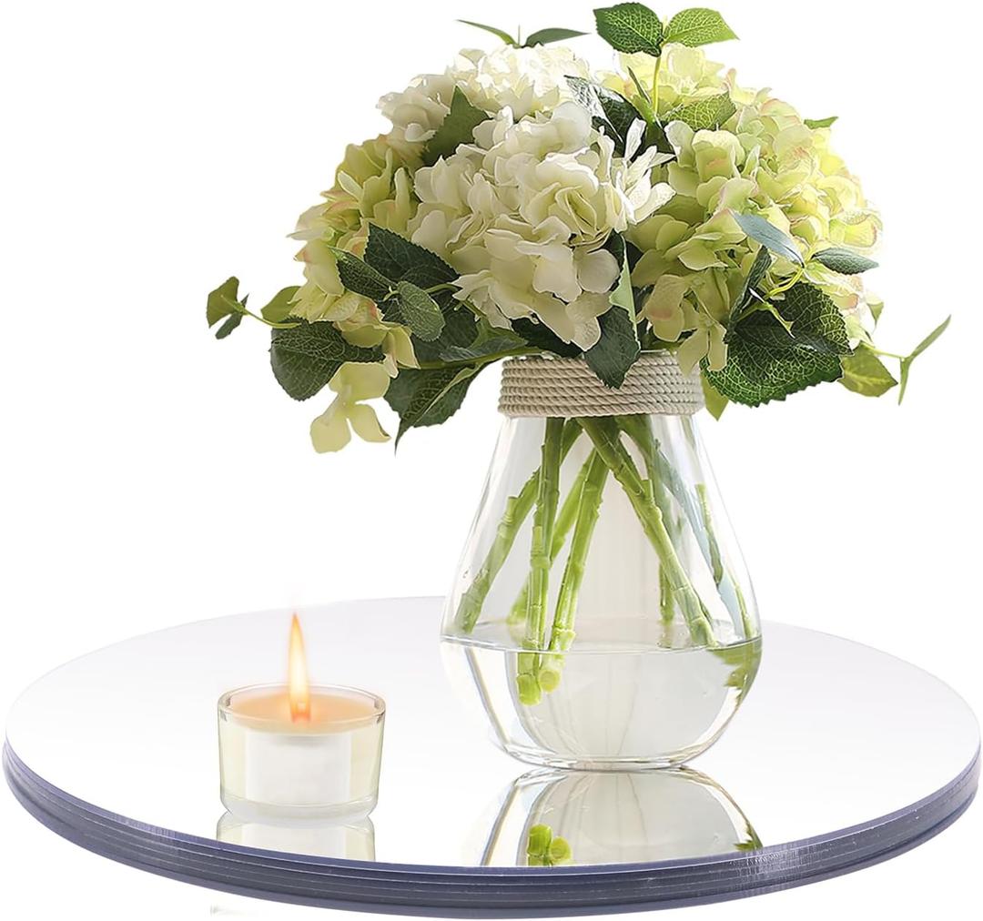6 Pcs 7.87 Inch Round Mirror Candle Plate, Circle Mirror Centerpieces, for Table Centerpieces & Wedding & Christmas Decorations & Baby Shower Party (7.87'' Silver)