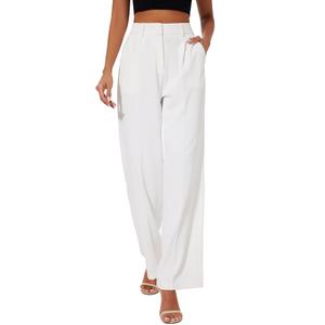 FUNYYZO Women Suit Pants Wide Leg Pants High Elastic Waisted in The Back Business Work Trousers Long Straight, M