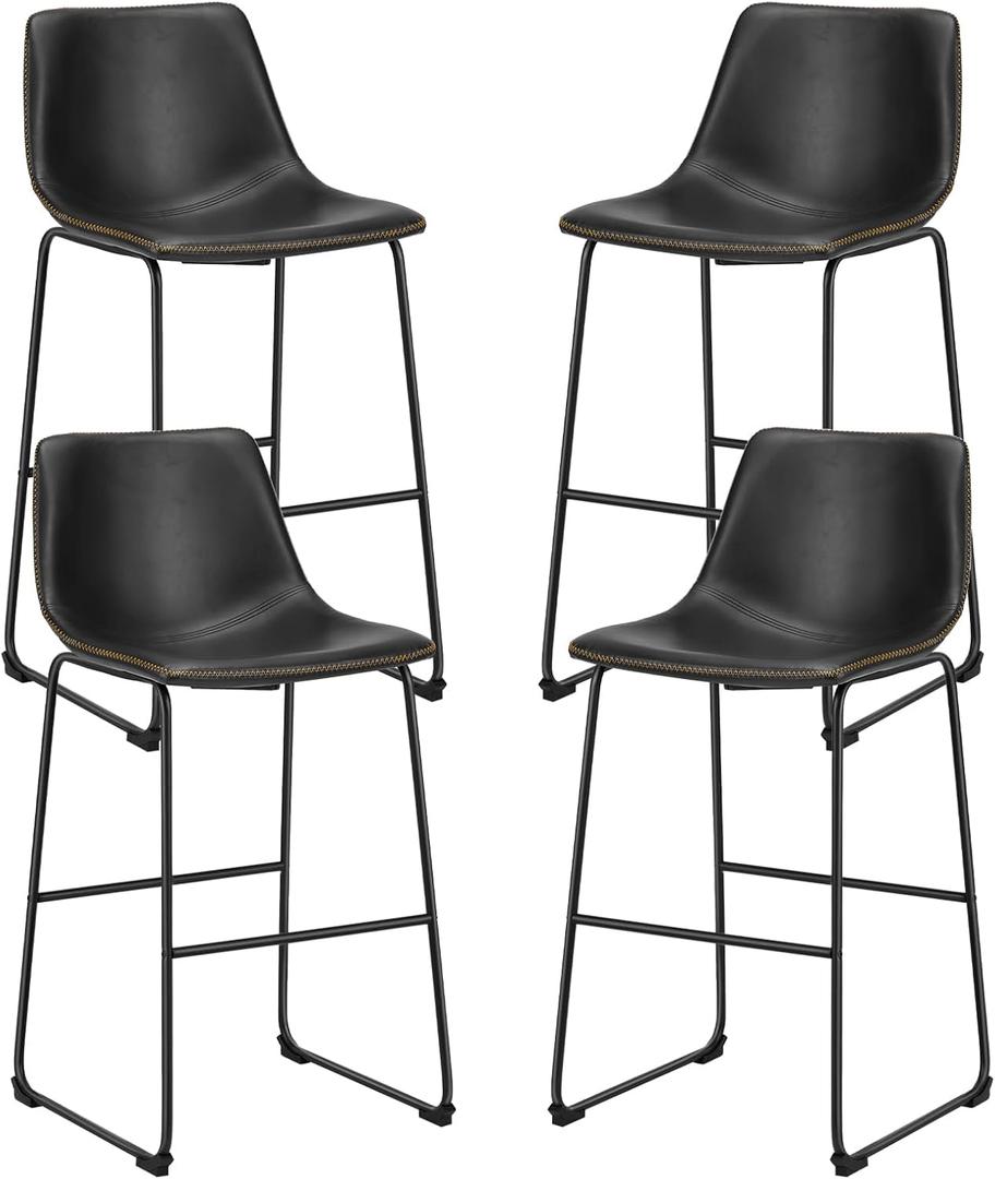 Sweetcrispy Counter Height Bar Stools Set of 4, 30 inch Height Stool Faux Leather Barstools with Back, Armless Kitchen Island Countertop Comfortable Modern Chairs with Metal Legs, Elegant Black
