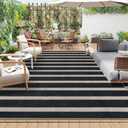 Lahome Striped Easy Jute Outdoor Rug 8x10, Washable Living Room Patio Rug Black Indoor Outdoor Carpet, Farmhouse Geometric Non Slip Non Shedding Carpet for Office Backyard Dining Room
