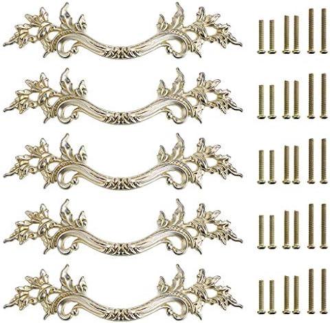 JUXYES Pack of 5 European Style Vintage Cabinet Handles Pulls, Antique Decorative Dresser Drawer Pulls Retro Drawer Pull Handles Knobs for Cupboard Cabinet (Antique Silver)