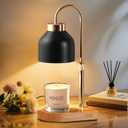 Candle Warmer Lamp with Timer and Dimmer, Height Adjustable Wax Melt Warmer for Jar Candles, Modern Retro Black Glass Shade with Wood Base, Aesthetic Home Decor, Birthday Gifts for Women Mom