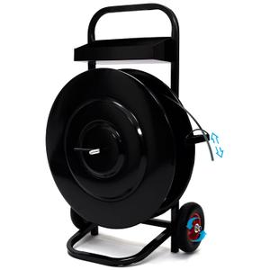 Heavy Duty Strapping Cart, Strapping Dispenser for Poly/Plastic Steel/Fibre Strapping, Moveable Strapping Dispenser Deluxe Banding Cart with Built-in Tray, Black