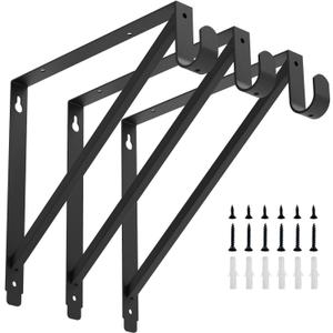 Heavy Duty Closet Rod & Shelf Brackets Clothes Hanger Pole Support Bracket Black 3 Pack