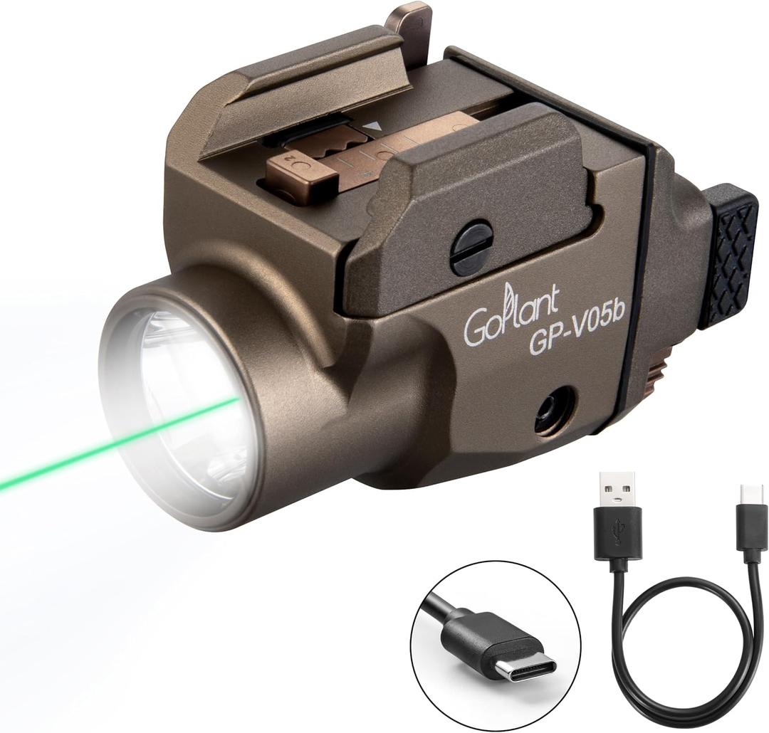 1500 Lumens Compact Weapon Laser Light, Aircraft Grade Aluminum Pistol Light, Adjustable Rail-Mounted Handgun Light and Green Laser Combo (Desert Tan)