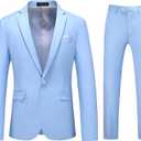 4MOGU Men's Slim Fit 2-Piece Tuxedo Suit One-Button Jacket & Pants Set for Wedding, Prom, and Formal Events (Blue) Size 34