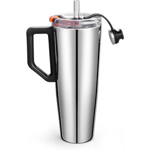 38 oz Tumbler with Handle, Insulated Cup with Patented Pop-Up Straw Lid | Patented pop-up straw, vacuum insulated stainless steel, cup holder friendly for commute, gym, travel, and daily hydration (EXP 12/27/36)