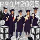 Class of 2025 Prom Night Decorations 16" Mylar Foil 2025 Balloons Photo Props Fringe Curtain Backdrop Balloon Box for High School College Grad Graduation Party (Sliver and Black)