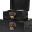 2PCS Wooden Decorative Storage Box with Lids Handmade Memory Box for keepsakes Metal Handle Treasure Chest Vintage Wood Baskets with Code Lock Jewelry Box Desk Organizer Container, Black