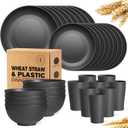 Teivio 32-Piece Kitchen Plastic Wheat Straw Dinnerware Set, Service for 8, Unbreakable Modern Dish Set - Dinner Plate/Dessert Plate/Cereal Bowl/Cup, for Apartment Essentials, Outdoor Camping,Black