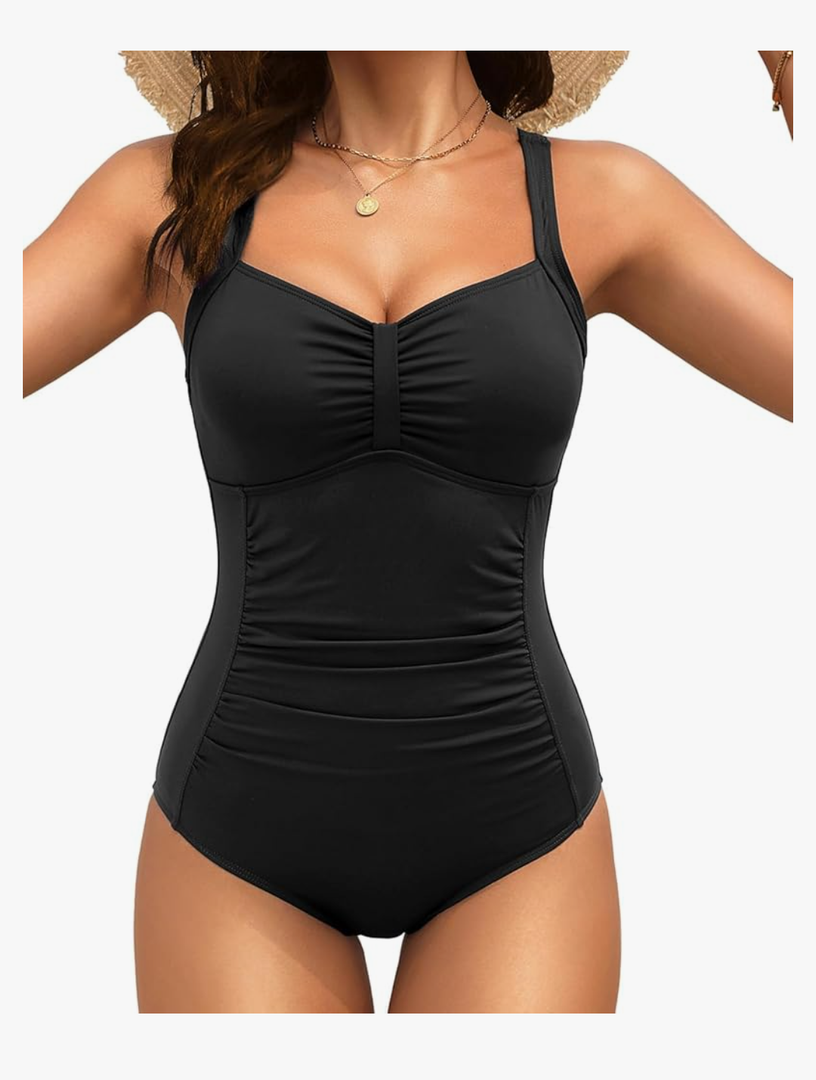 Tempt Me Women Ruched Slimming One Piece Swimsuits Tummy Control Vintage Bathing Suits, Size L