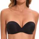 Women's Strapless Bra Push Up-Non Slip Invisible Padded Balconette Underwire Low Back Multiway Bandeau Bra for Comfort Lift (34D, Black)