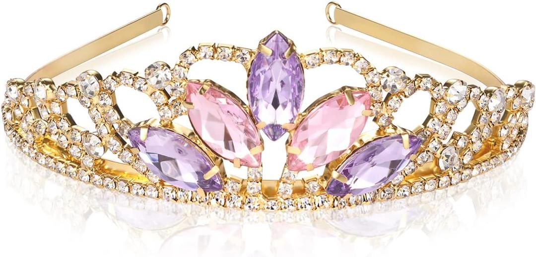Rapunzel Tiara Tangled Fans Sparkle Gold Crown Birthday Party Tiara Girls Halloween Dress up Gifts