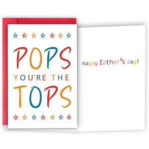 6 x Fathers Day Card Gifts for Pops Dad, Fathers Day Gift from Daughter Son, Happy Father's Day Card for Pop from Kids, Pops You're the Tops, Funny Pop Gifts