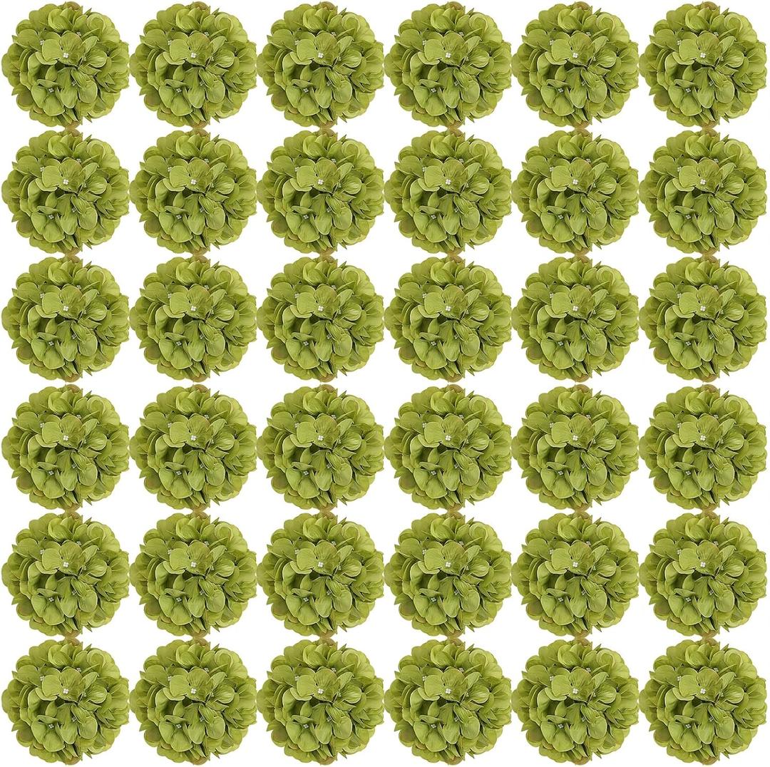 64 PCS Hydrangea Artificial Flowers - Faux Hydrangeas Full Realistic Silk Flowers Heads with Stems for Wedding Centerpiece Home Garden Baby Shower Party Decoration (Green)