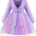 Arshiner Toddler Girls V Back Tutu Dress Tulle Puff Long Sleeve Wedding Birthday Party Fall Toddlers Dresses (3-4T, Purple Rainbow)