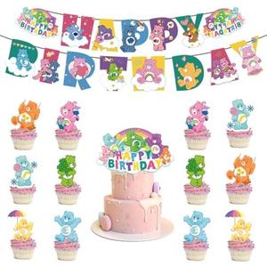 26pcs Care Cute Bear Birthday Party Supplies - Set Includes Banner, Cake Toppers, Party Decorations for Boys & Girls
