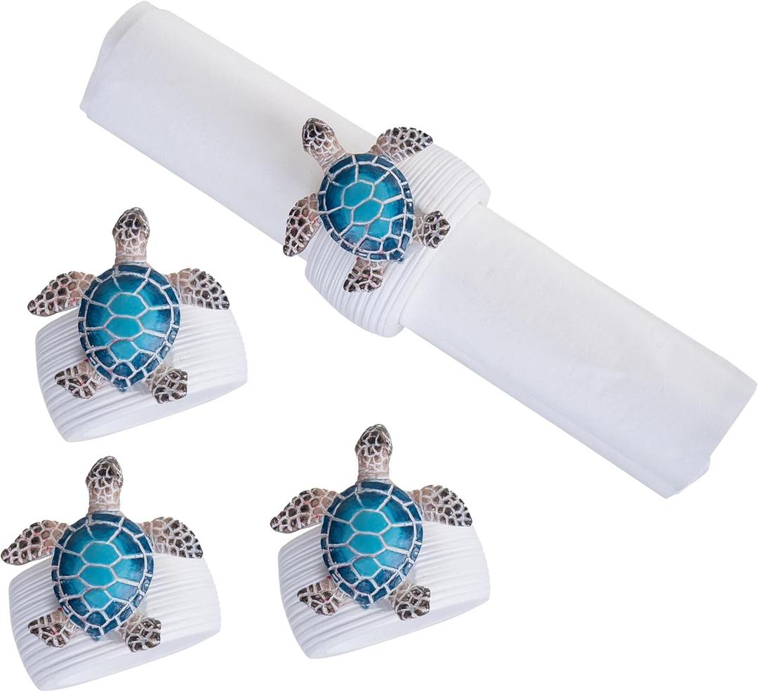 C&F Home Sea Turtle Nautical Coastal Decorative Tabletop Napkin Ring Set of 4 All Seasons Summer Sea Animal Kitchen Dining Dinner Table Dcor Decoration S/4 Blue